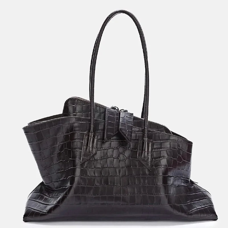 Croc-Embossed Gathered Tote Bag