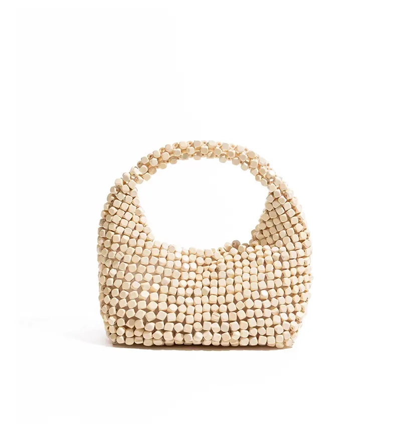 Beaded Crescent Top-Handle Bag