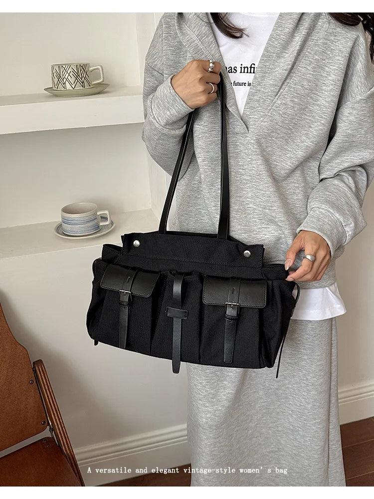 Multi-Pocket Shoulder Tote Bag