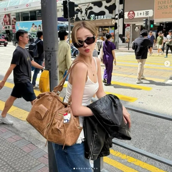 Double-Handle Pocket Shoulder Bag