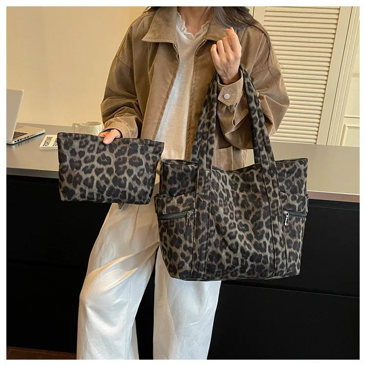 Leopard-Print Pocket Tote Bag