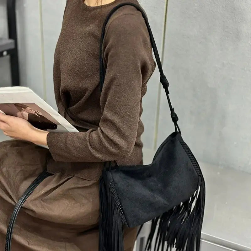 Fringe Crescent Shoulder Bag