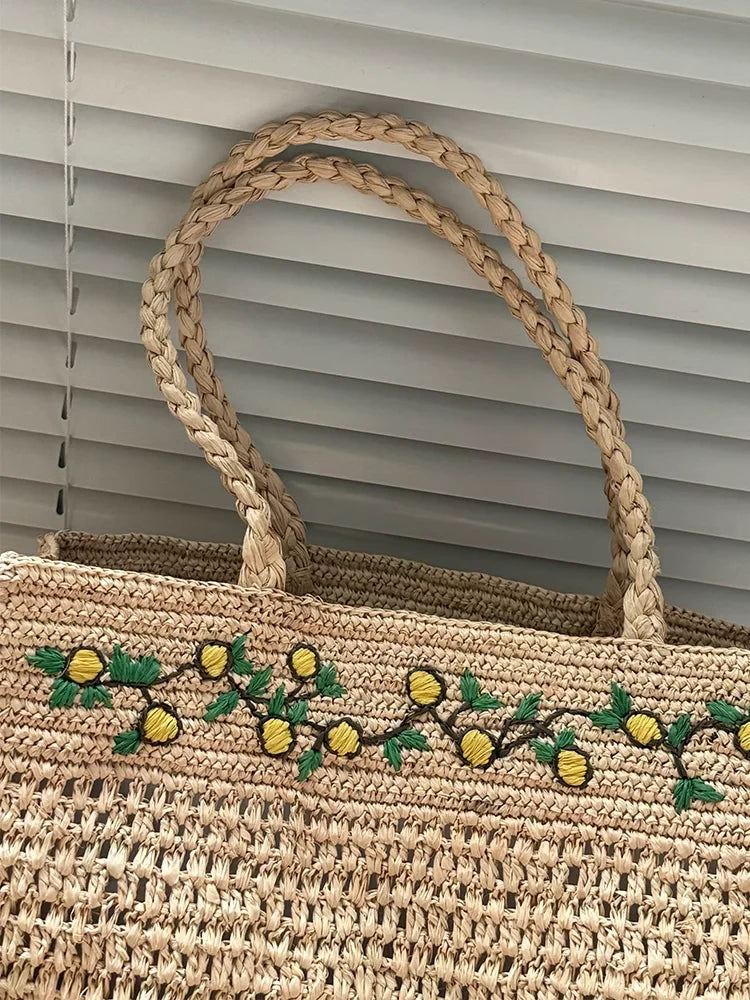 Fruit Motif Woven Tote