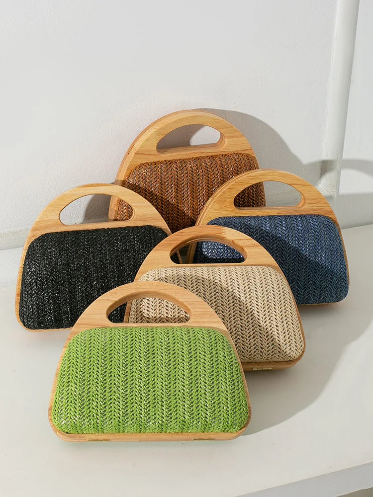 Cutout-Handle Woven Clutch