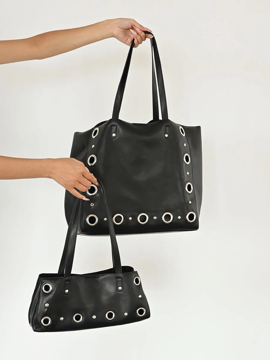 Grommet-Trim Shoulder Tote Bag