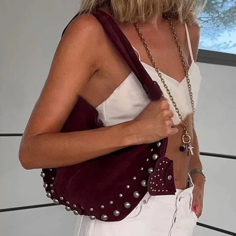 Studded Crescent Shoulder Bag