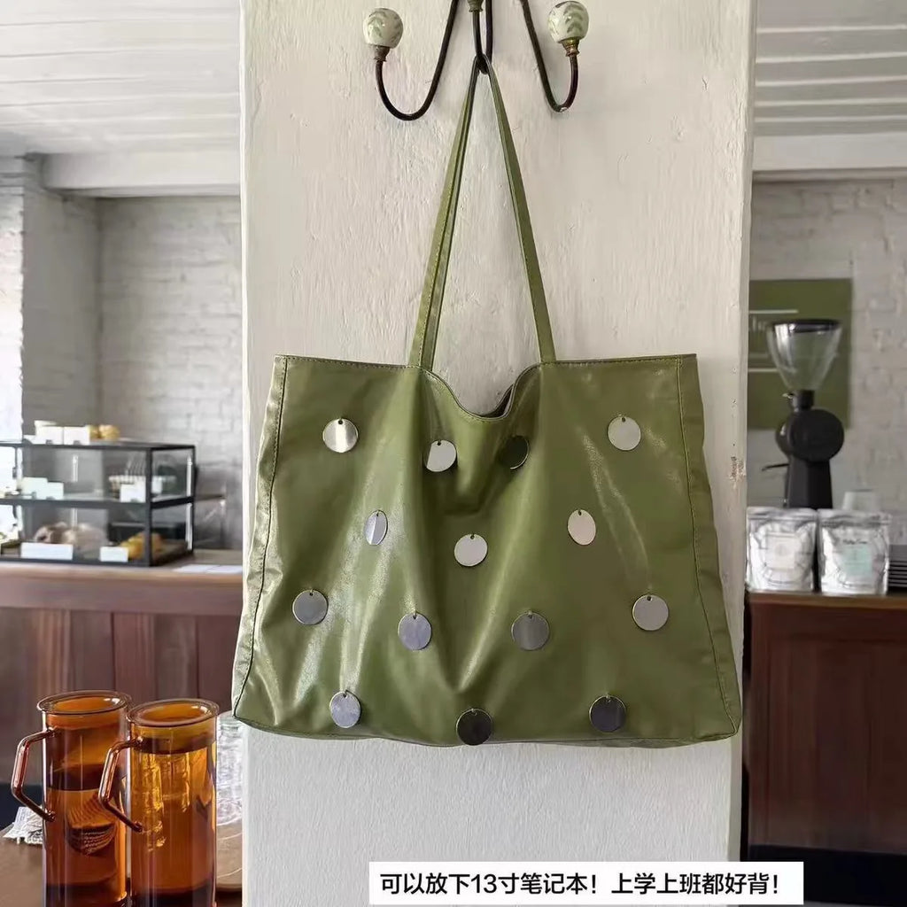 Disc Embellished Shoulder Tote