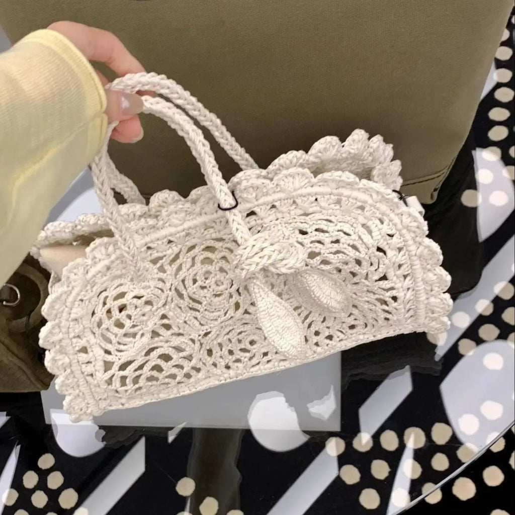 Chunky-Woven Scalloped Top-Handle Bag