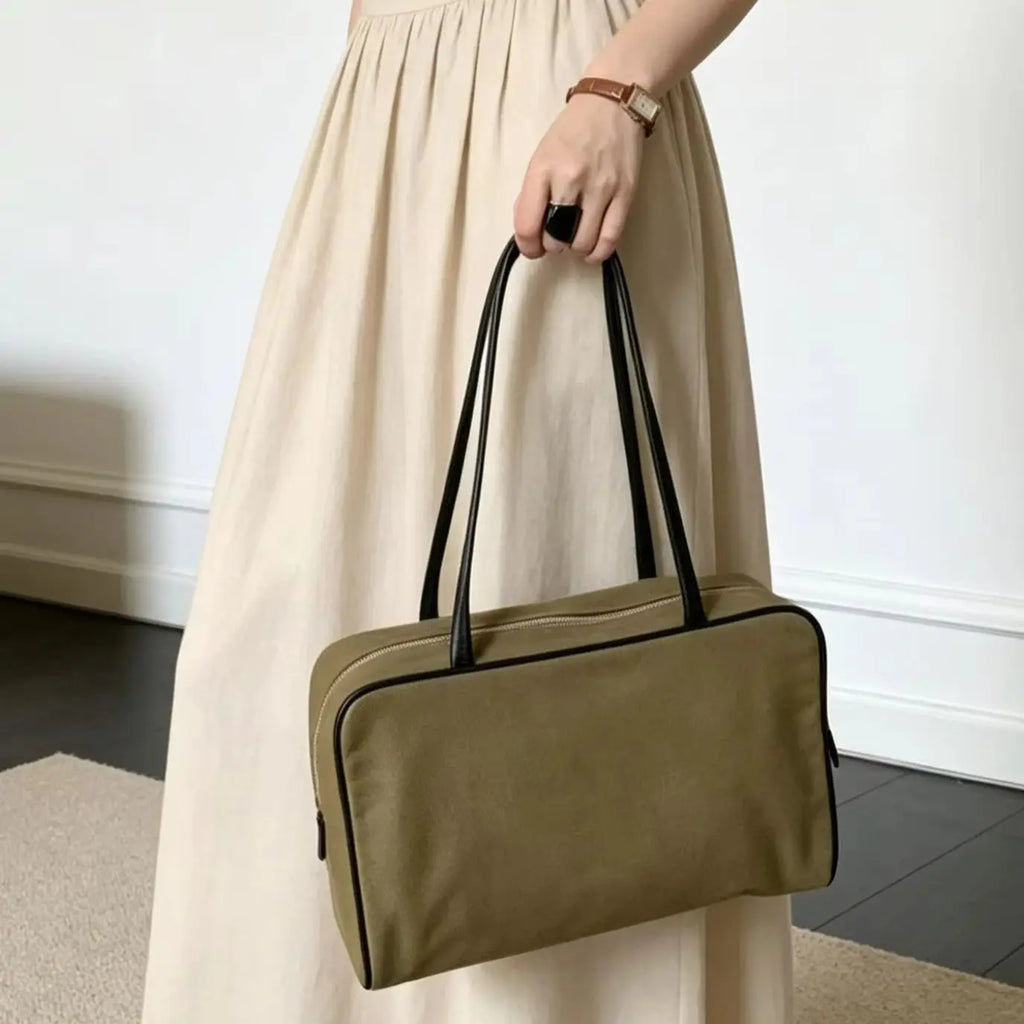 Contrast Trim Rectangular Tote