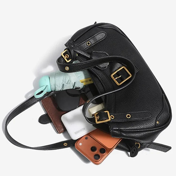 Buckled Crescent Shoulder Bag