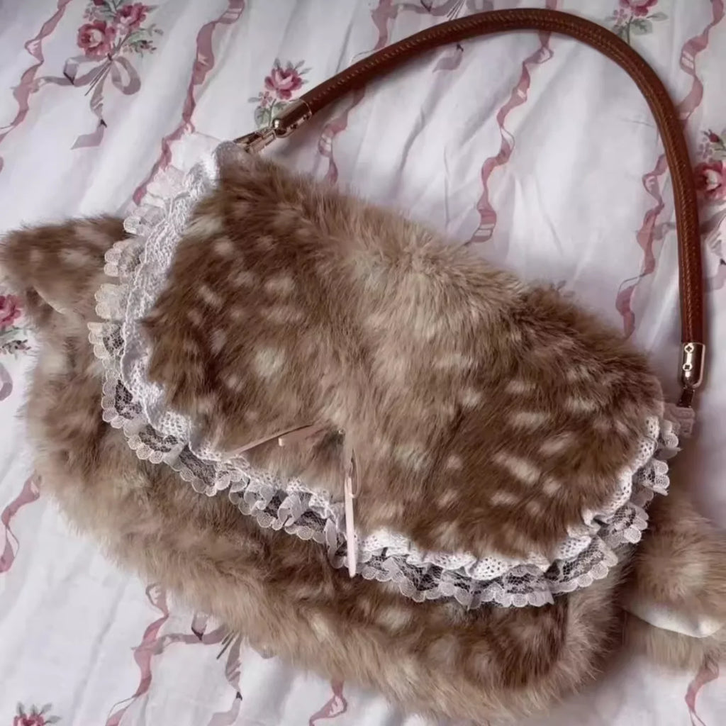 Ruffle-Trim Plush Shoulder Bag