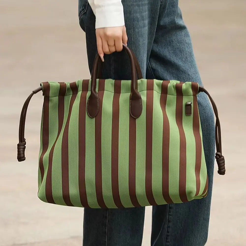 Striped Drawstring Tote Bag
