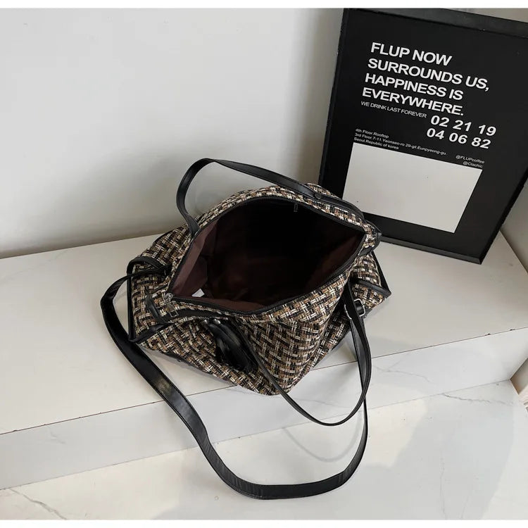 Studded Woven Tote Bag