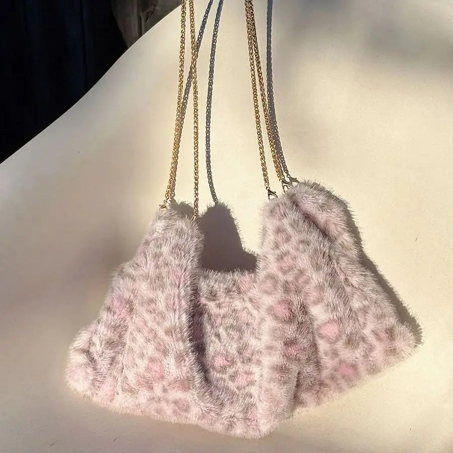 Leopard-Print Plush Shoulder Bag