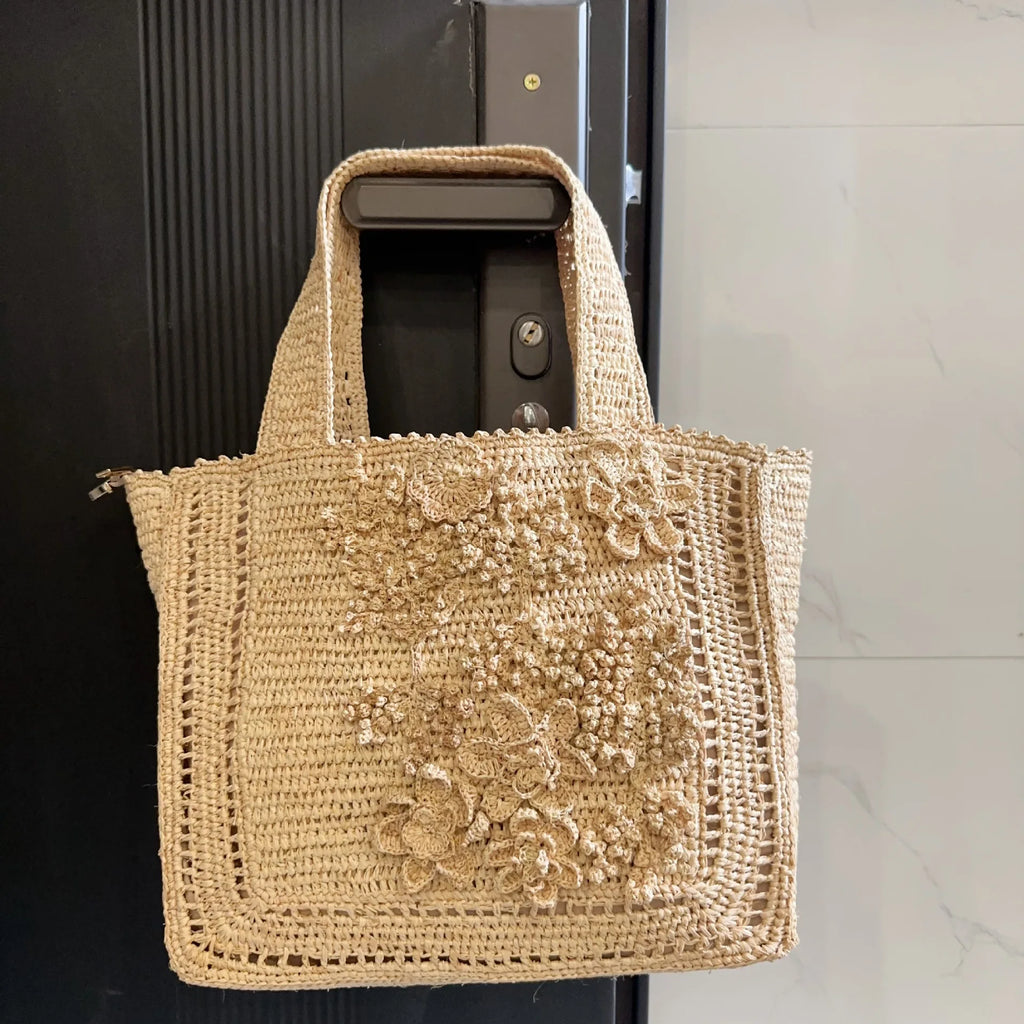Floral Woven Shoulder Tote