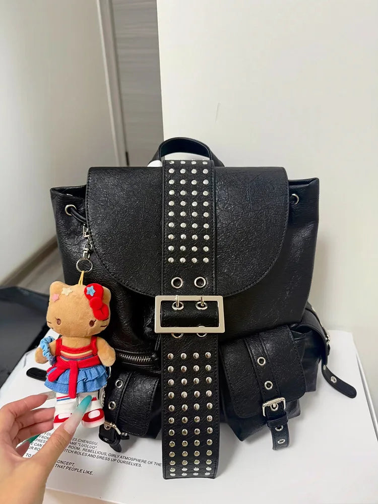 Studded Buckle Flap Backpack