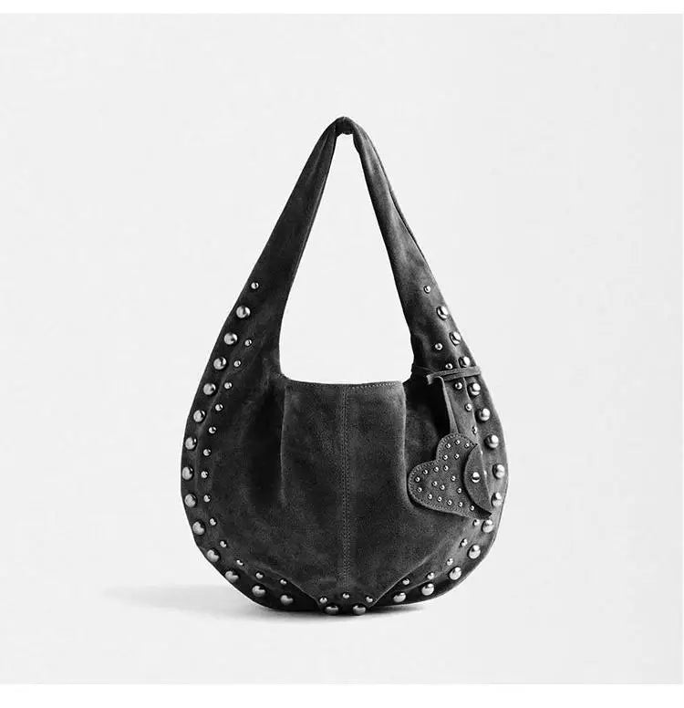 Studded Crescent Shoulder Bag