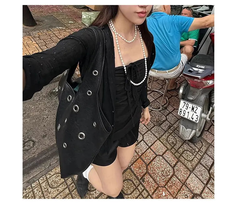 Eyelet Shoulder Tote Bag