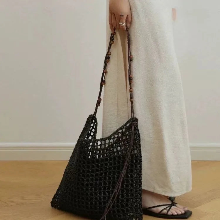 Open-Weave Tassel Shoulder Bag