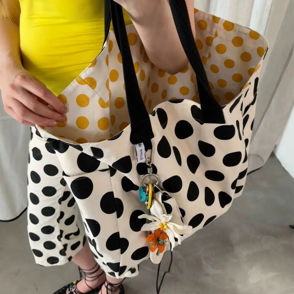 Polka-Dot Shoulder Tote Bag