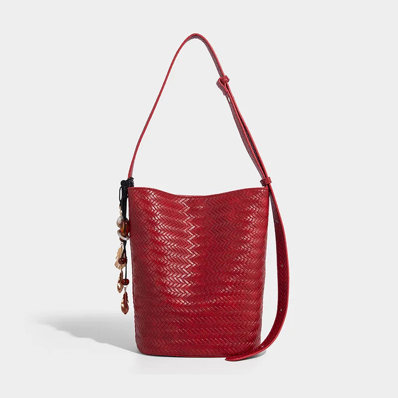 Woven Bucket Shoulder Bag