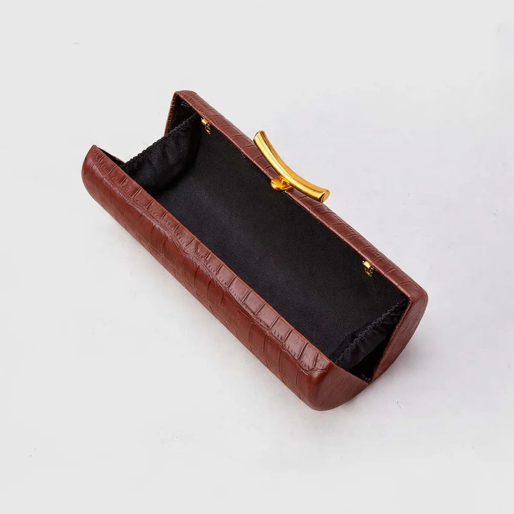 Croc-Embossed Cylinder Clutch Bag
