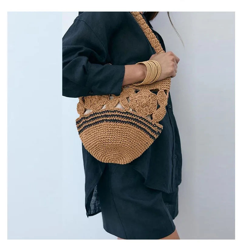 Floral Woven Bucket Bag