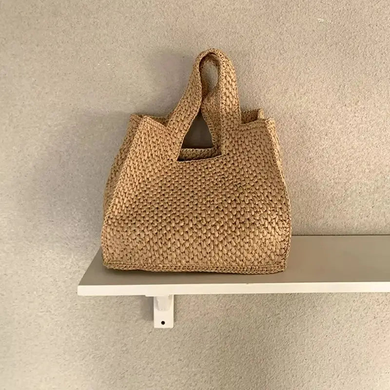 Cutout-Handle Woven Tote Bag