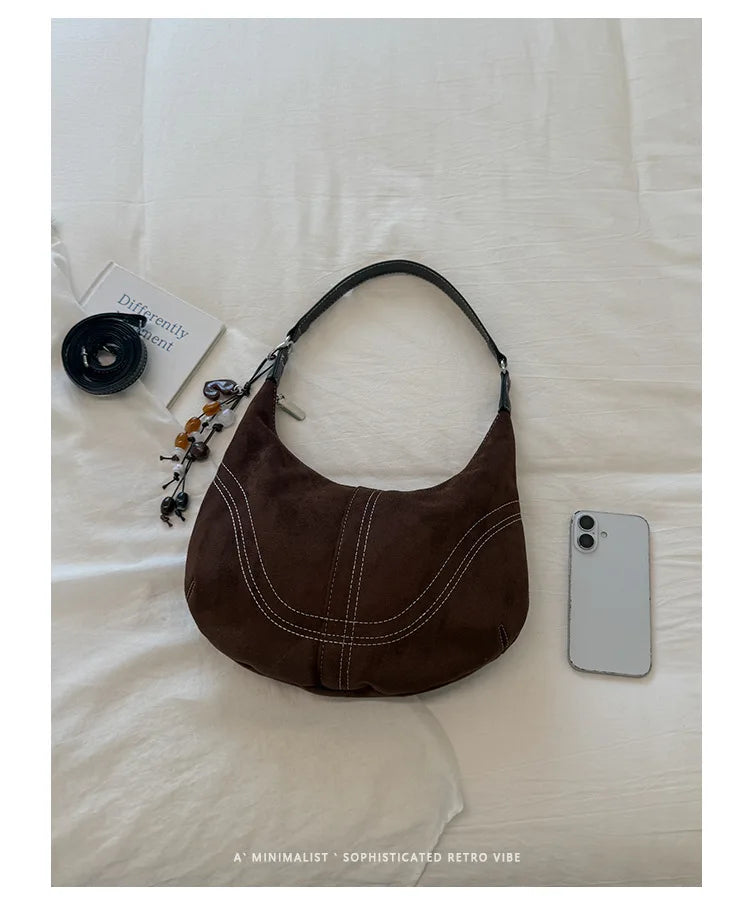 Contrast Stitch Crescent Shoulder Bag
