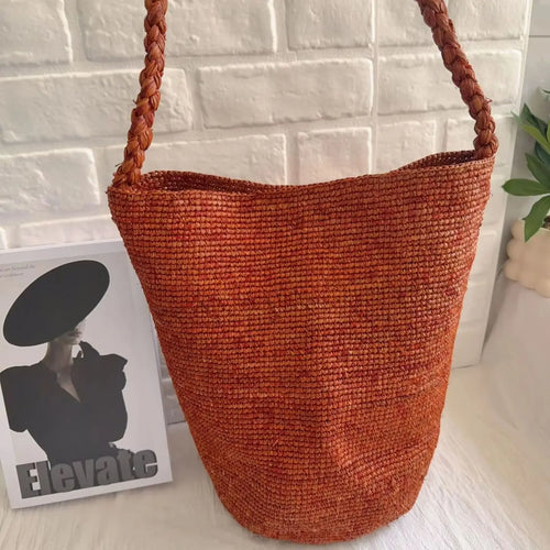 Abstract-Motif Woven Bucket Bag