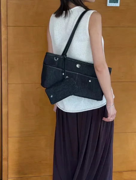 Double-Pocket Shoulder Tote Bag