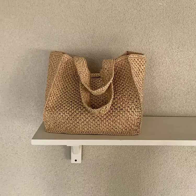 Cutout-Handle Woven Tote Bag