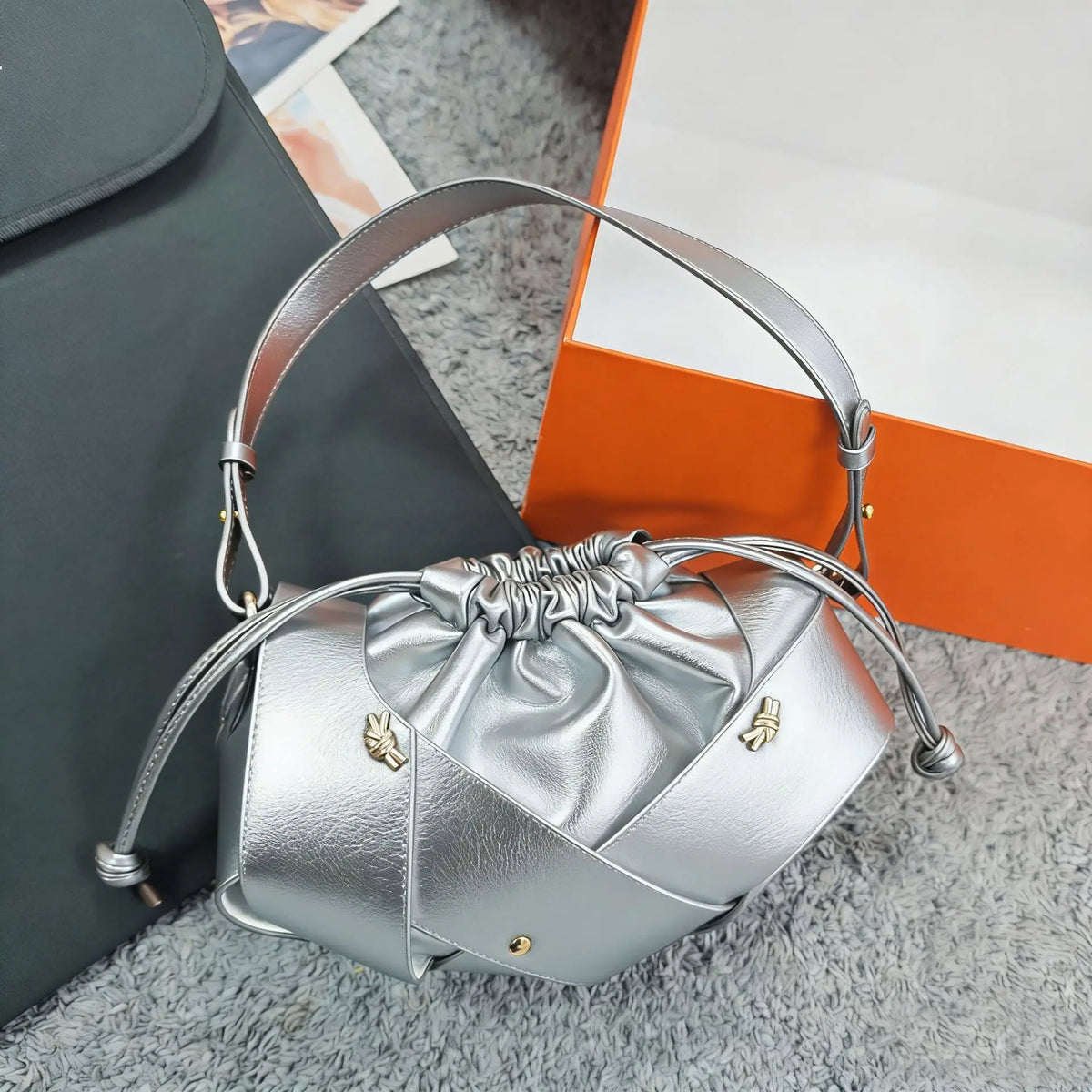 Woven Drawstring Shoulder Bag
