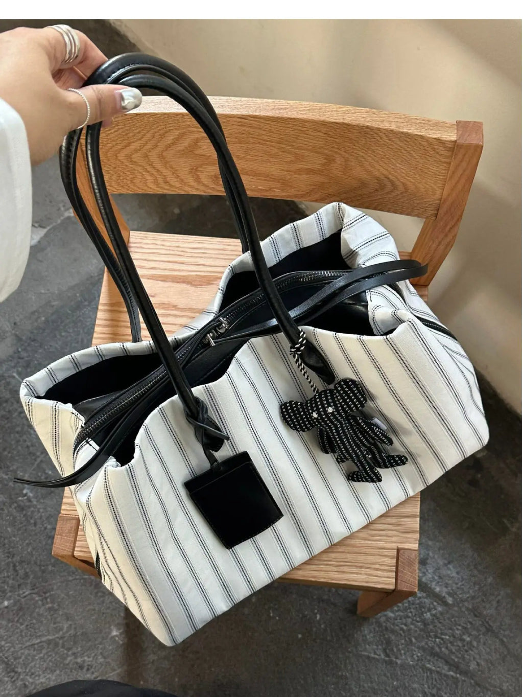 Striped Bow Tote Bag