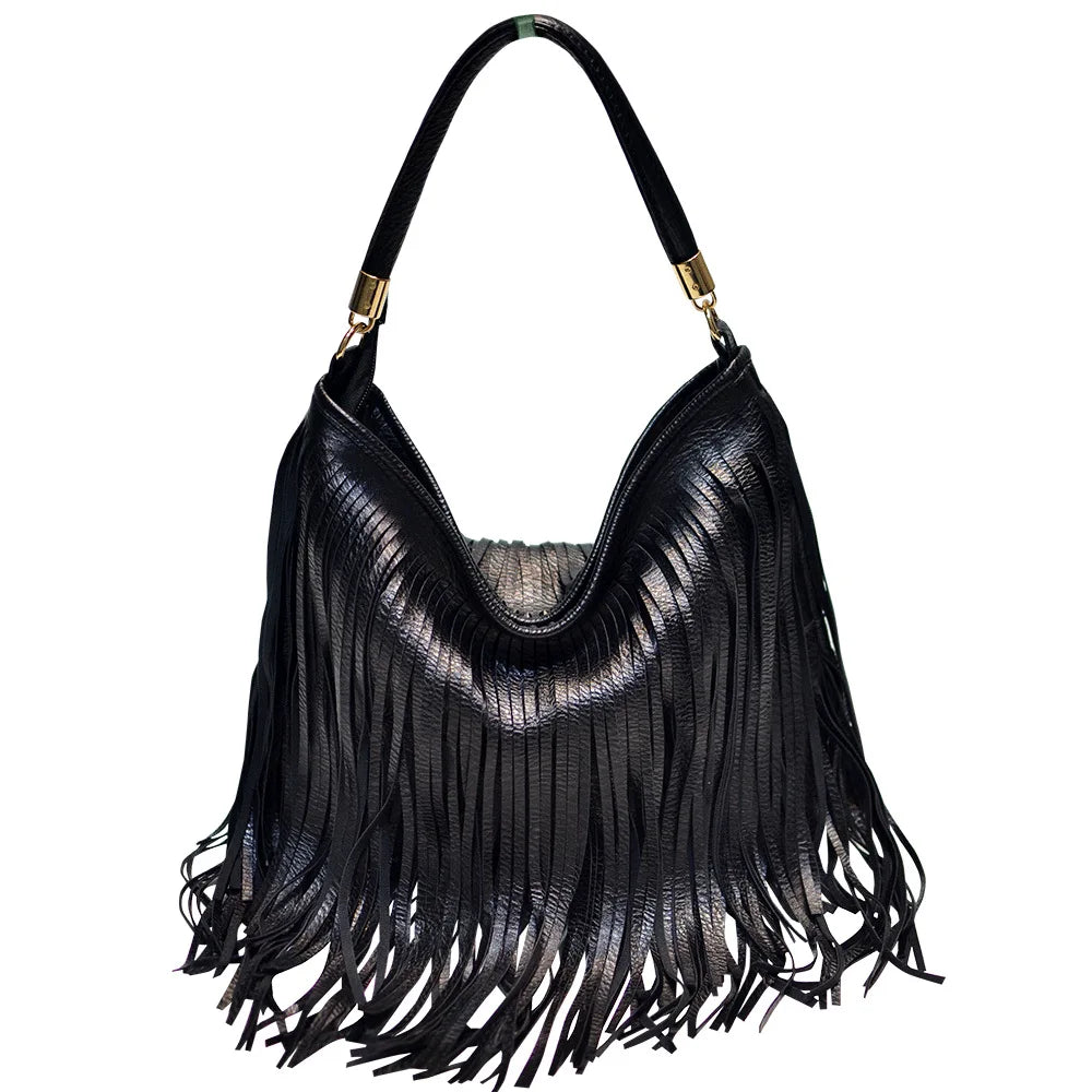 Fringed Hobo Shoulder Bag