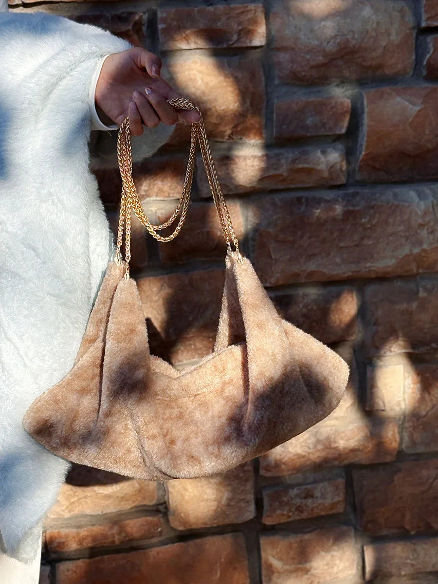 Leopard-Print Plush Shoulder Bag