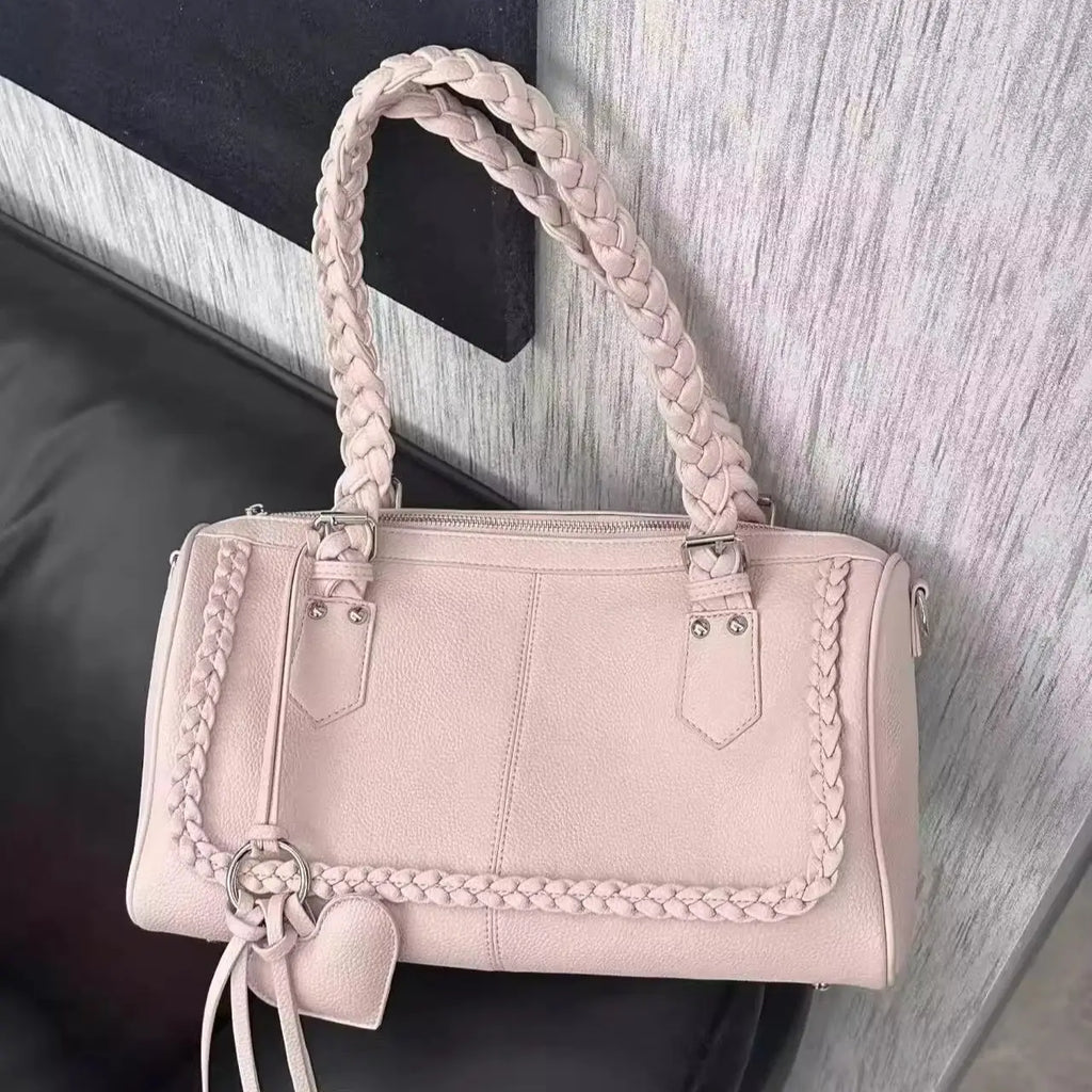Braided-Handle Bowling Shoulder Bag