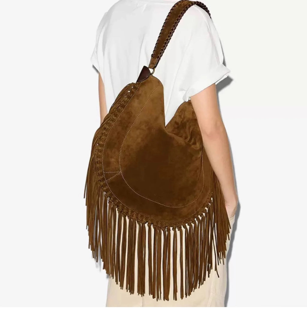 Fringe Crescent Shoulder Bag