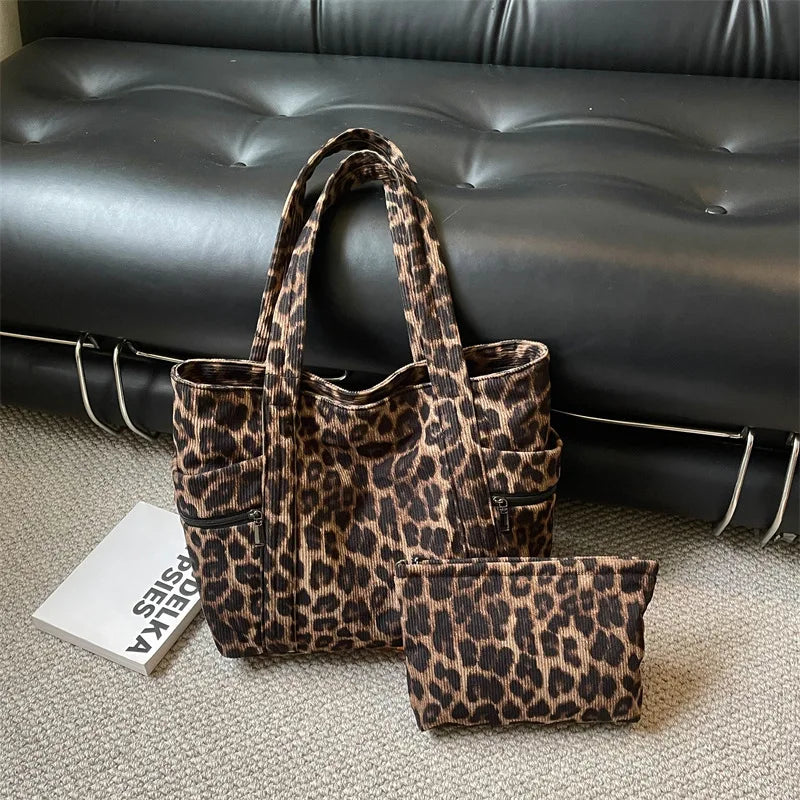 Leopard-Print Pocket Tote Bag