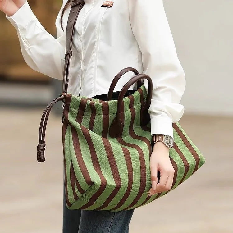 Striped Drawstring Tote Bag