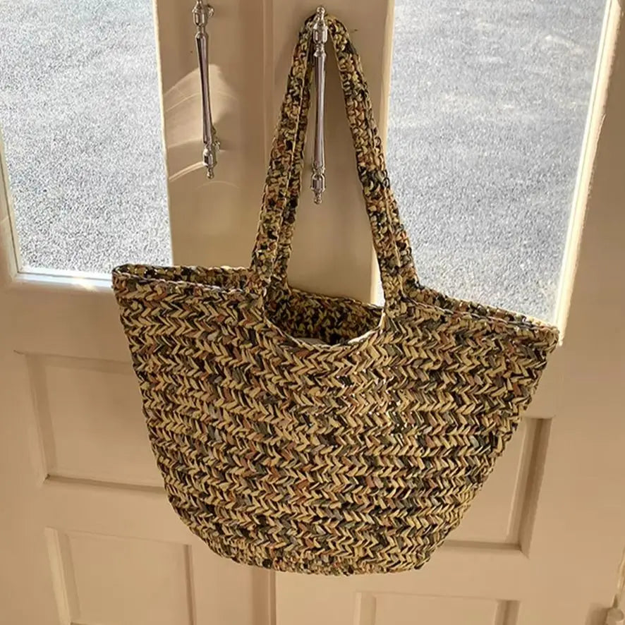 Textured Woven Trapeze Tote Bag