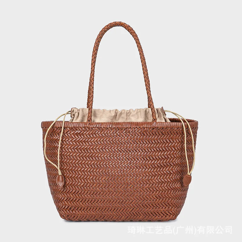 Drawstring Woven Tote Bag