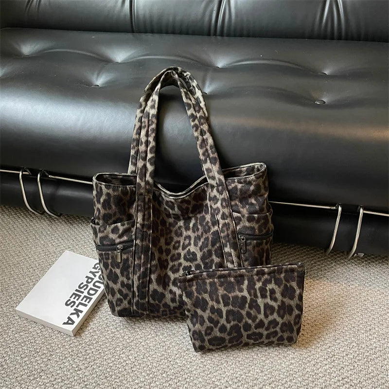 Leopard-Print Pocket Tote Bag
