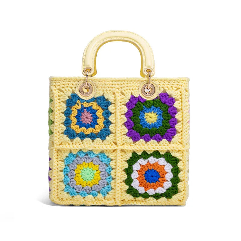 Floral-Square Woven Handbag