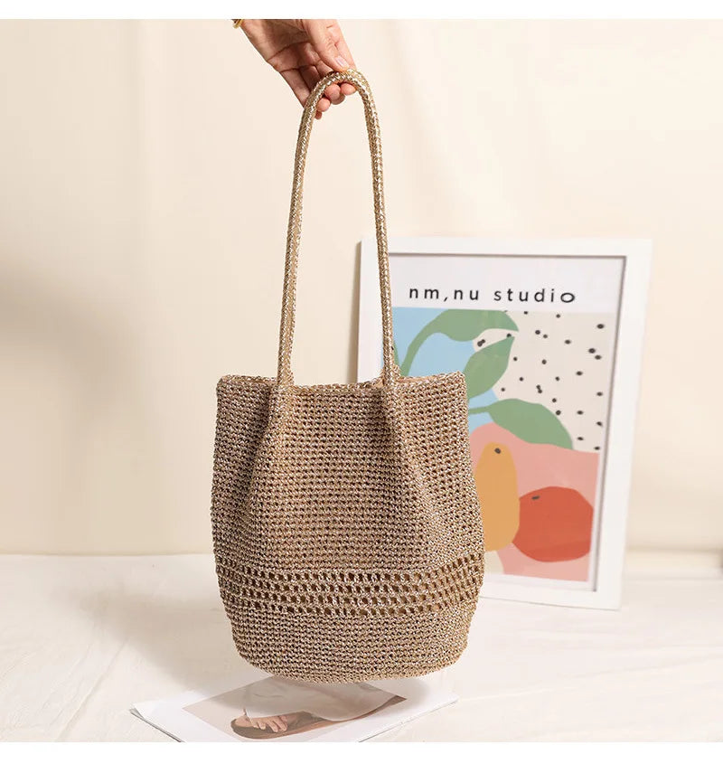 Woven Bucket Shoulder Bag
