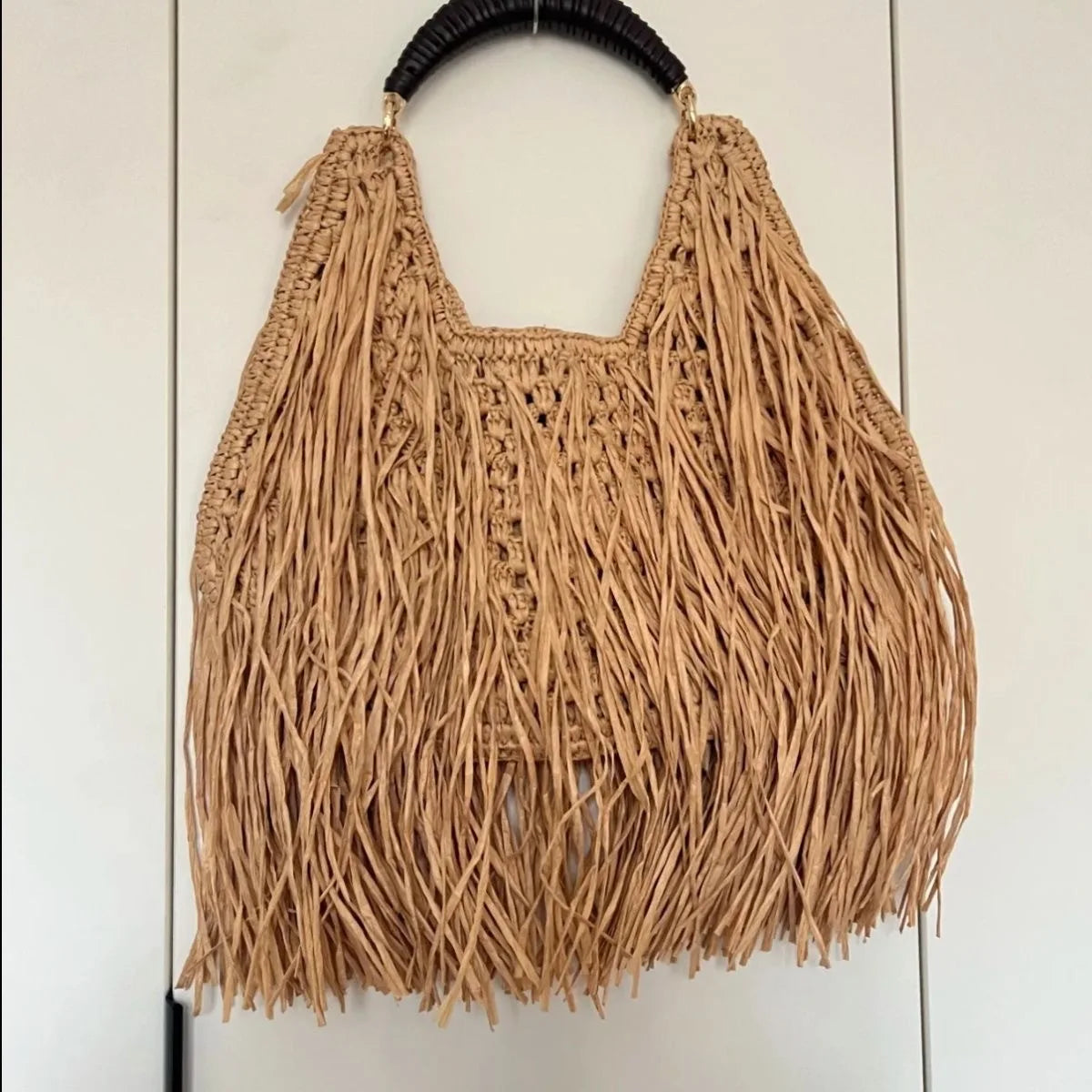 Fringed Woven Shoulder Bag