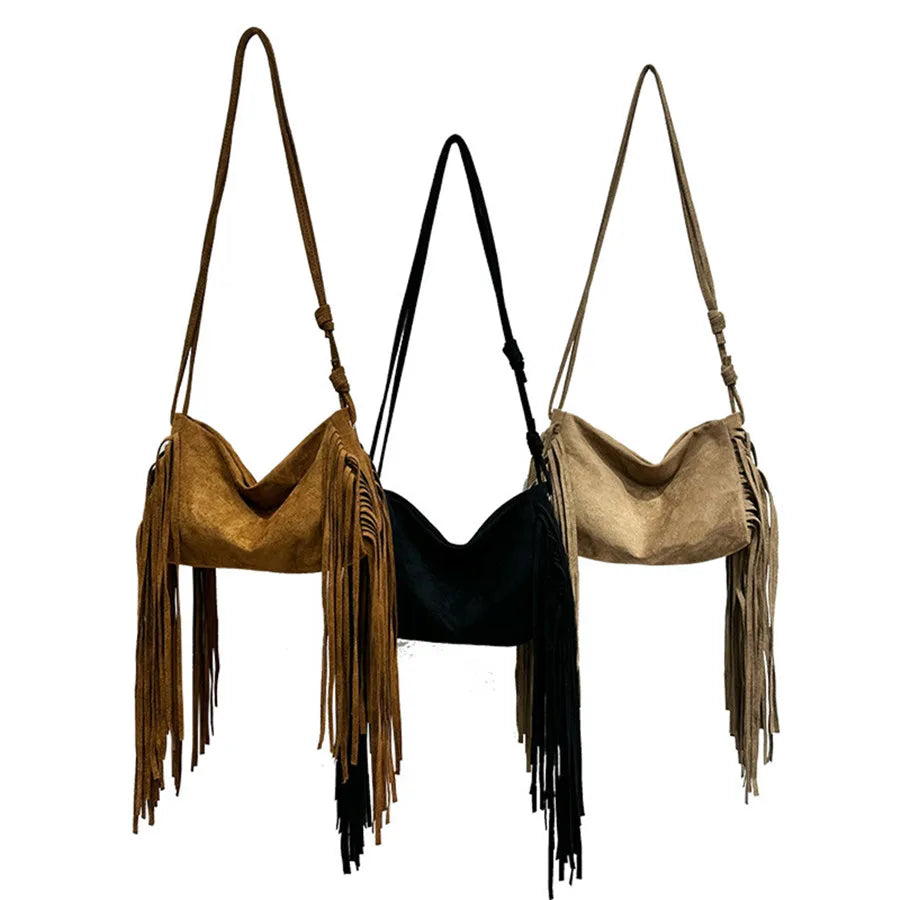 Fringe Crescent Shoulder Bag