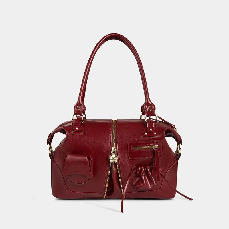 Double-Handle Pocket Shoulder Bag