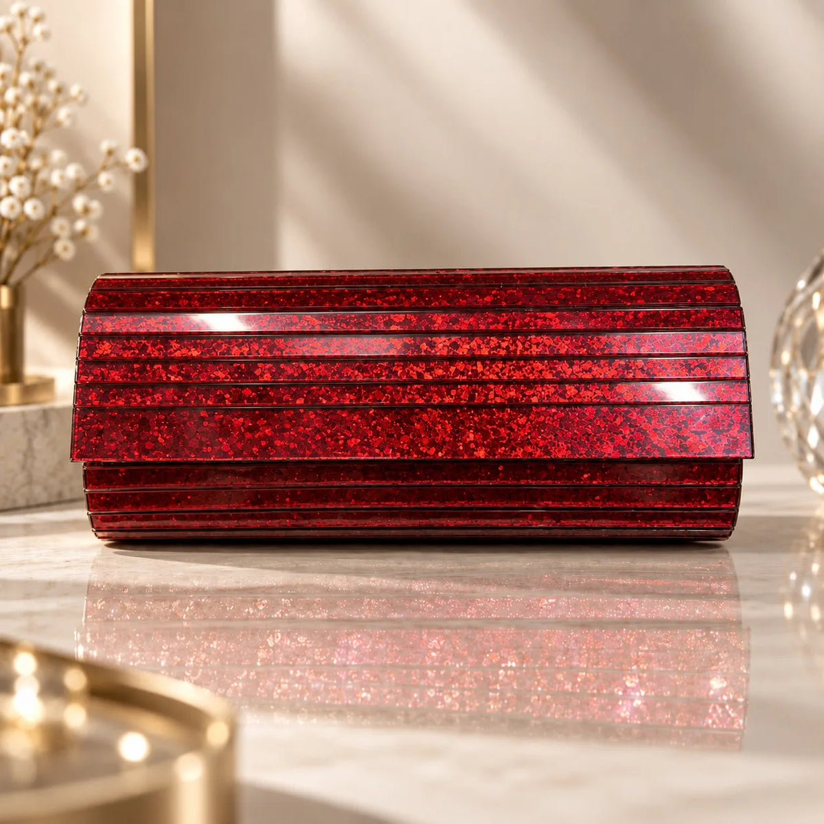 Glitter Striped Box Clutch