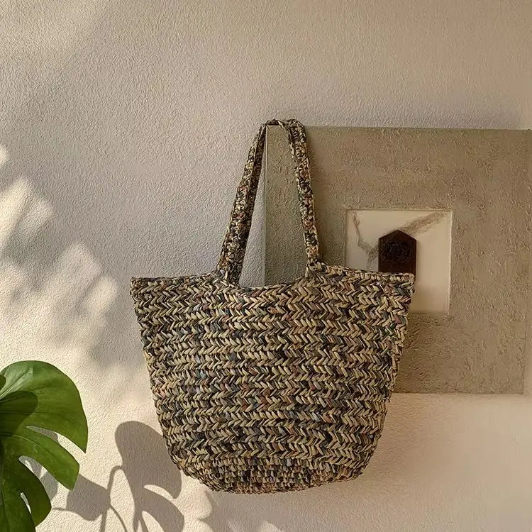 Textured Woven Trapeze Tote Bag